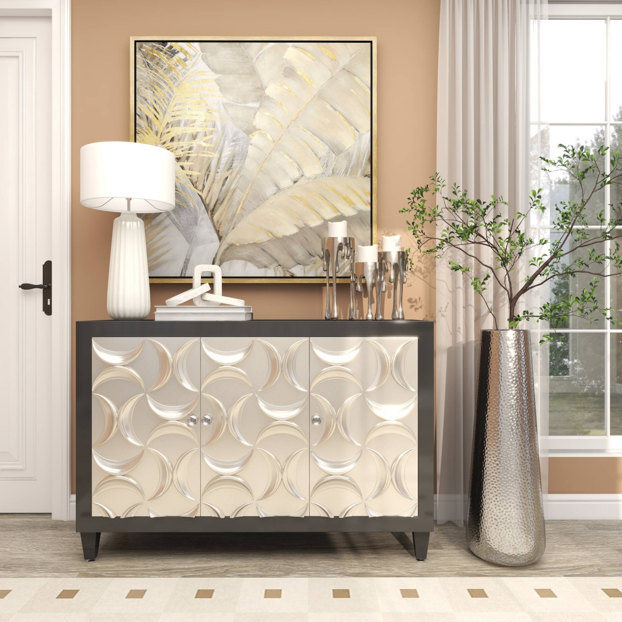 31" Silver Aluminum Tall Hammered Vase